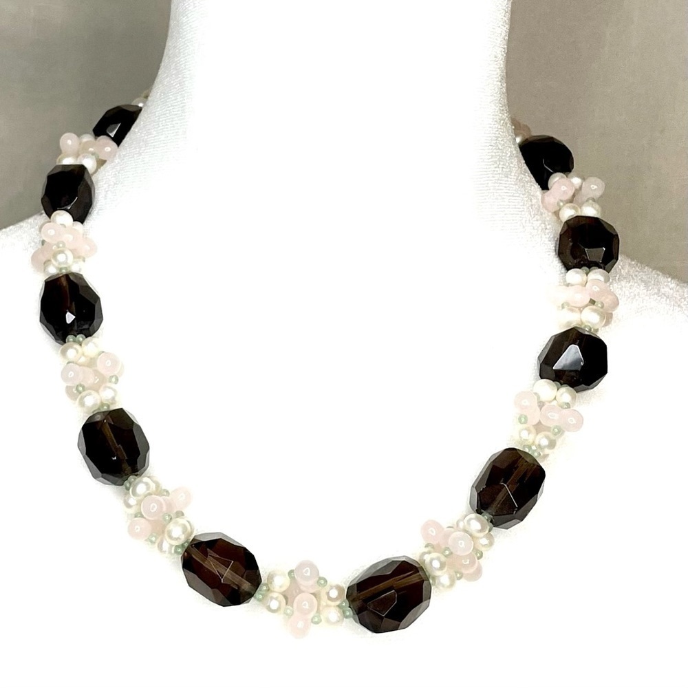 EUC Ross Simons Smoky Quartz Peal and Agate Necklace